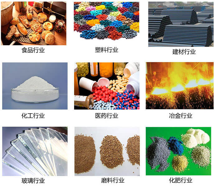  方形振動(dòng)篩適用行業(yè)：食品，塑料，建材，化工，醫(yī)藥等行業(yè)展示圖 